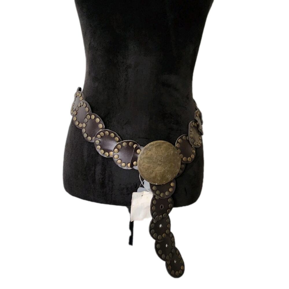 Nwt Vtg Y2K Charlotte Russe Brown Concho Leather Disk Belt Western Size M/L